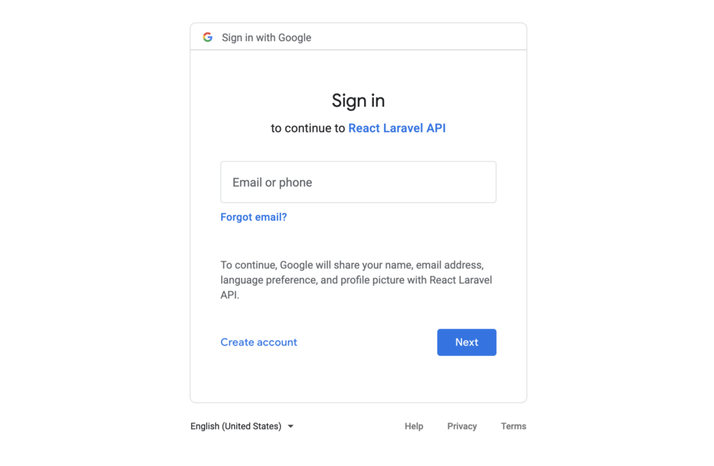 Google Sign In form