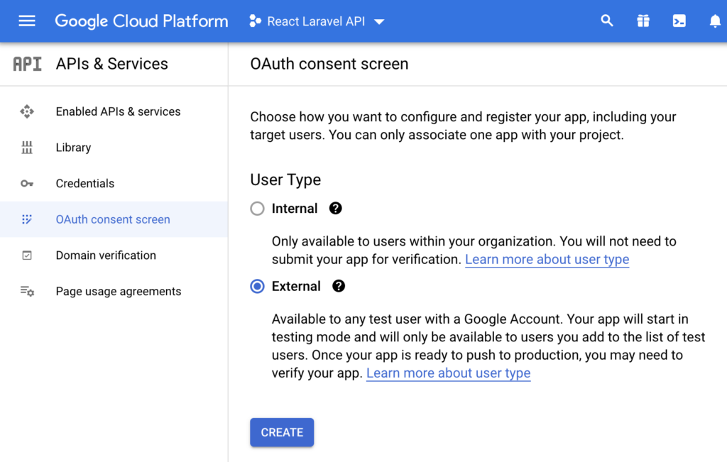 Google OAuth consent screen configuration