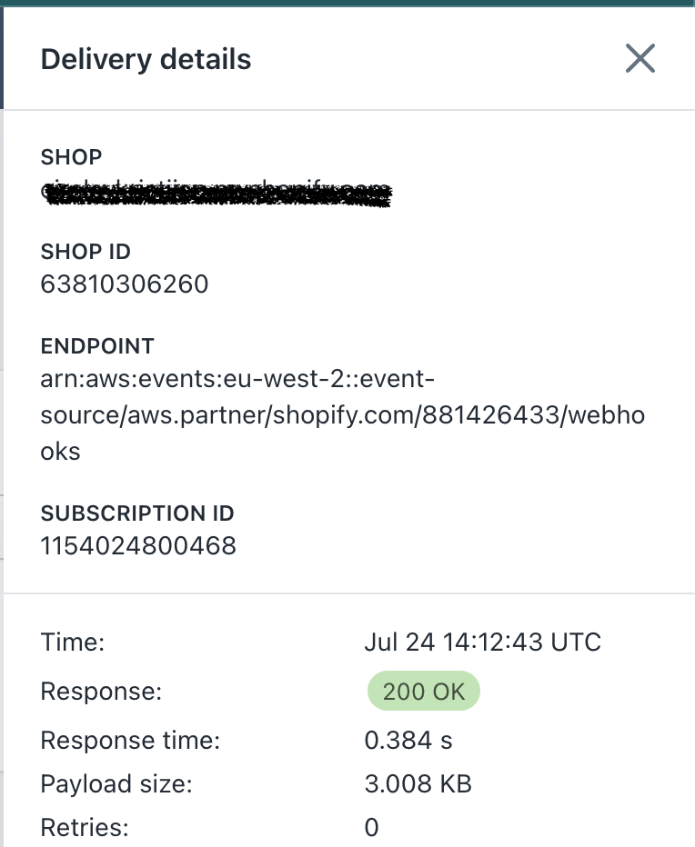 Webhook delivery log in Shopify