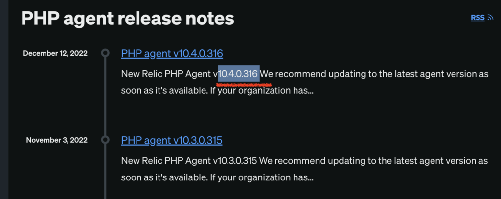 New Relic PHP agent version